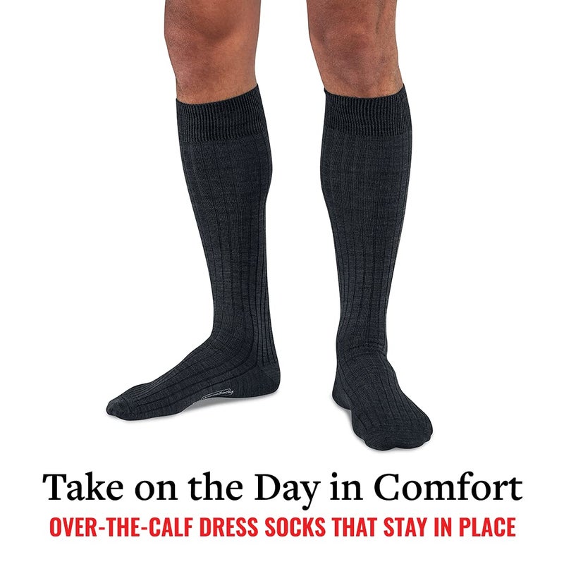 BoardroomSocks Merino Wool Dress Socks for Men â€“ Over-the-Calf, Ribbed Wool Dress Socks for Menâ€™s Size 8-12 â€“ Comfortable and Breathable Socks with Reinforced Heel and Toe by Boardroom Socks, Charcoal - Image 3